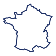 Un contour élégant d'une carte de France en bleu, rappelant des éléments de design modernes, sur un fond blanc éclatant.