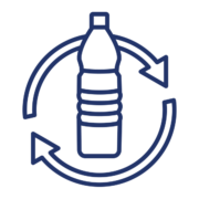 Contour d'une bouteille en plastique avec des flèches circulaires, symbolisant le recyclage ou la durabilité, se fondant parfaitement comme une peinture murale dans des panneaux acoustiques au plafond.