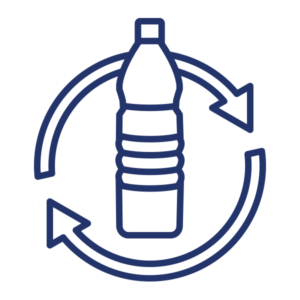 Contour d'une bouteille en plastique avec des flèches circulaires, symbolisant le recyclage ou la durabilité, se fondant parfaitement comme une peinture murale dans des panneaux acoustiques au plafond.